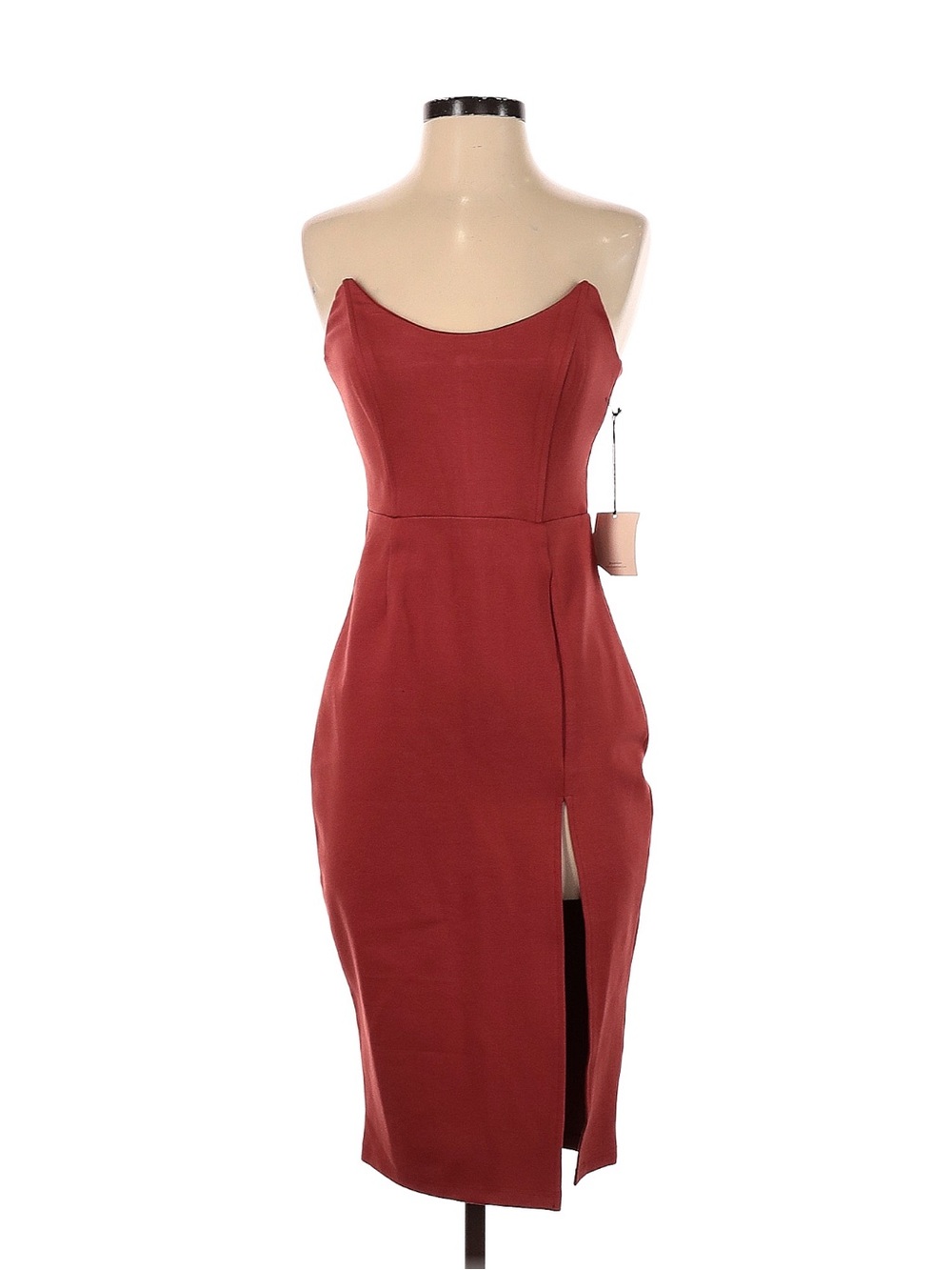 Superdown brick burgundy strapless bodycon dress small